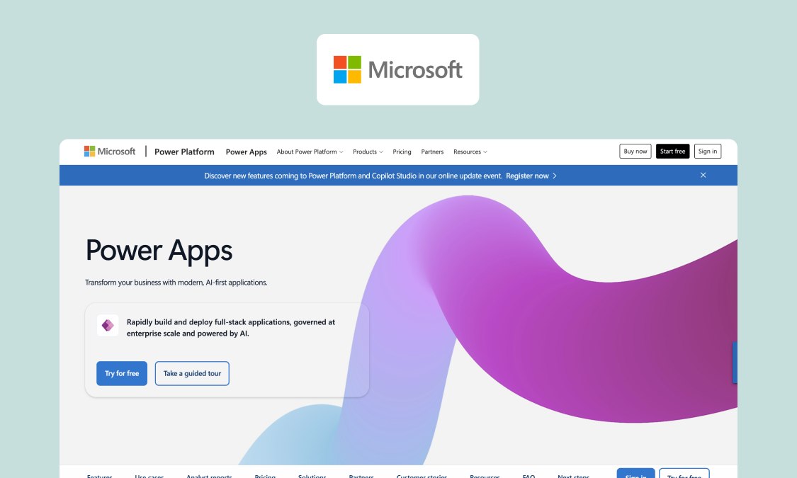 Microsoft Power Apps homepage
