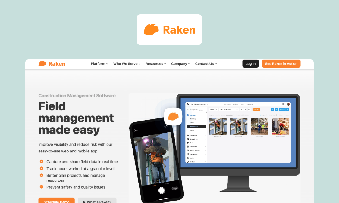 Raken field management app with daily reports and built-in time tracking