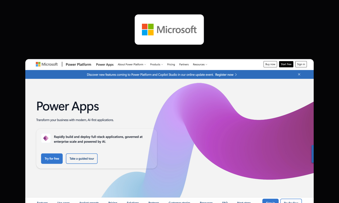 Microsoft Power Apps low-code app builder interface