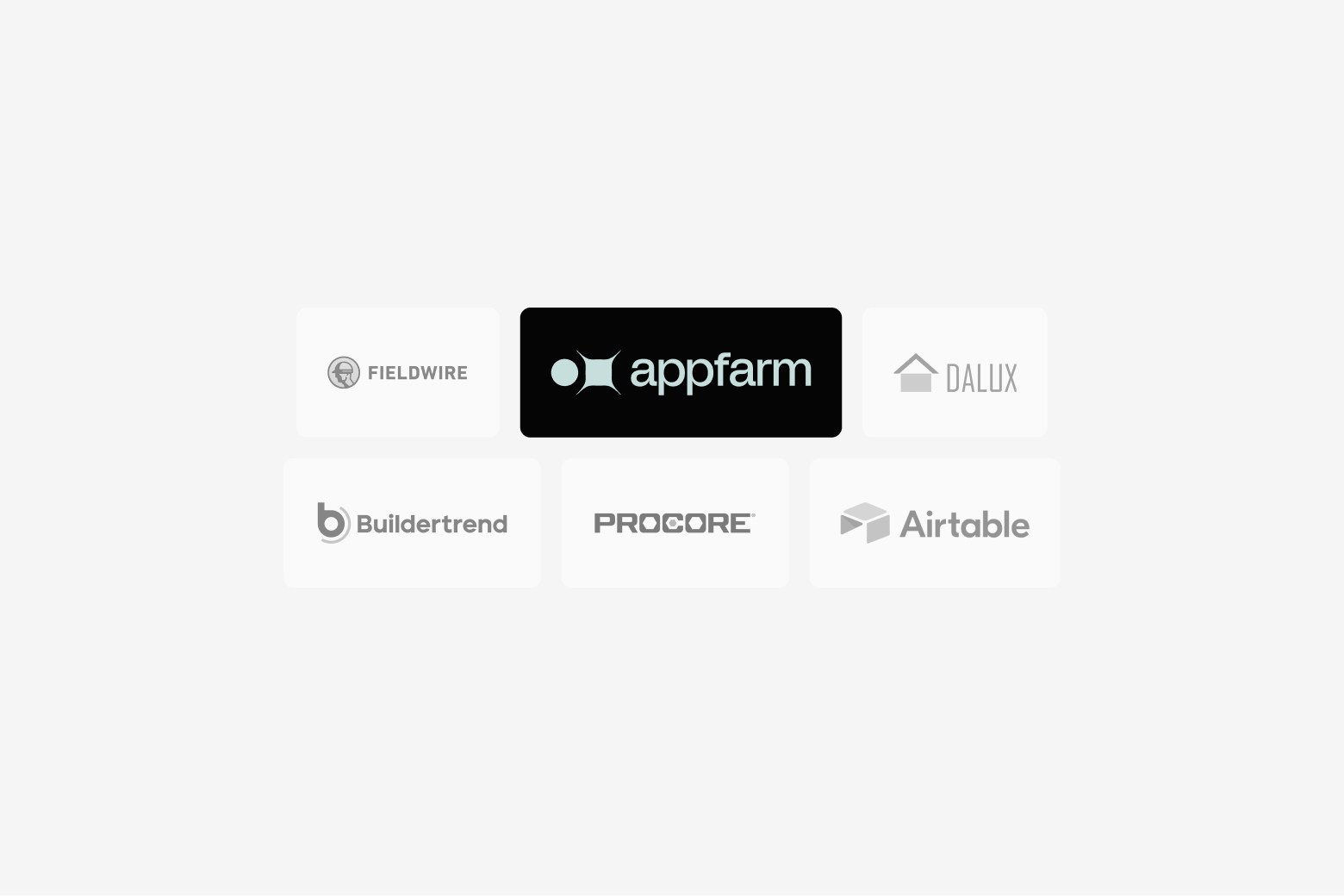 Logos of the six construction apps compared in this guide