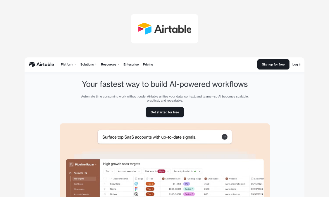 Airtable interface for building simple internal databases and forms