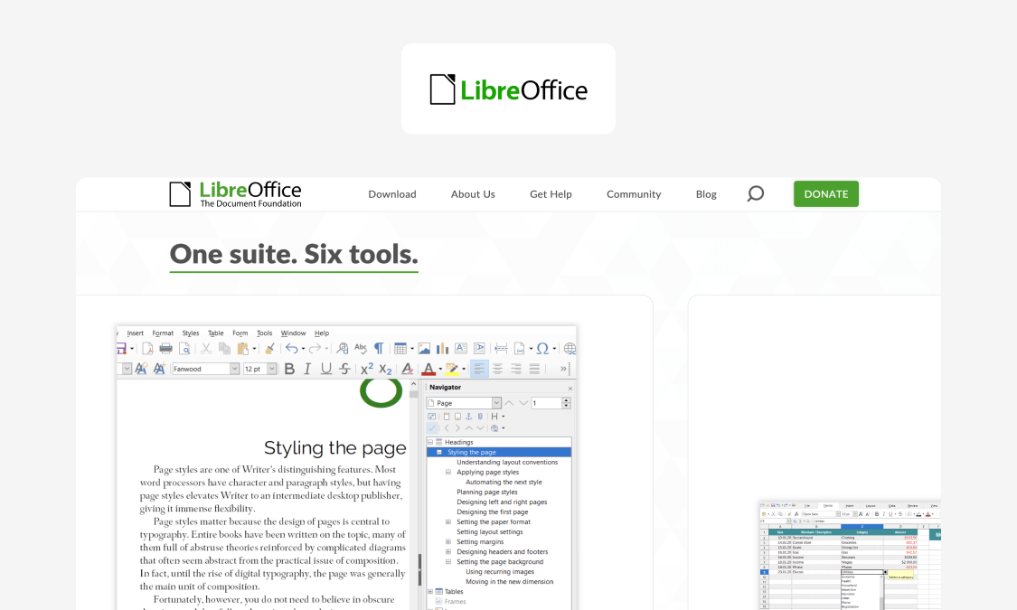 LibreOffice Calc, a free offline desktop spreadsheet in the open-source LibreOffice suite
