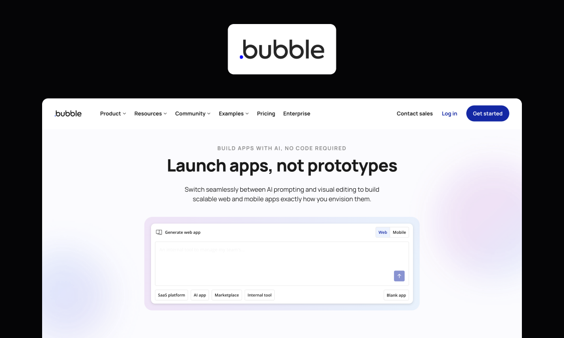 Bubble, a no-code platform for building customer-facing web and mobile products