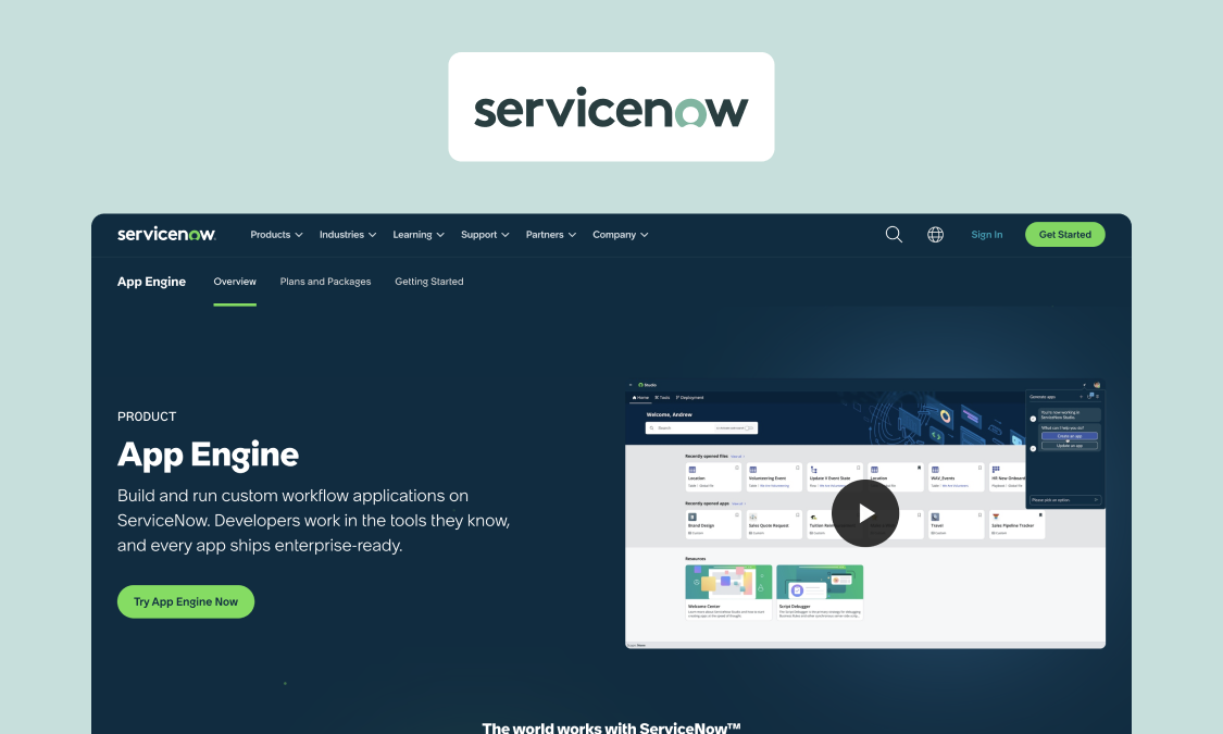 ServiceNow App Engine, the low-code layer for building governed workflow apps on the Now Platform