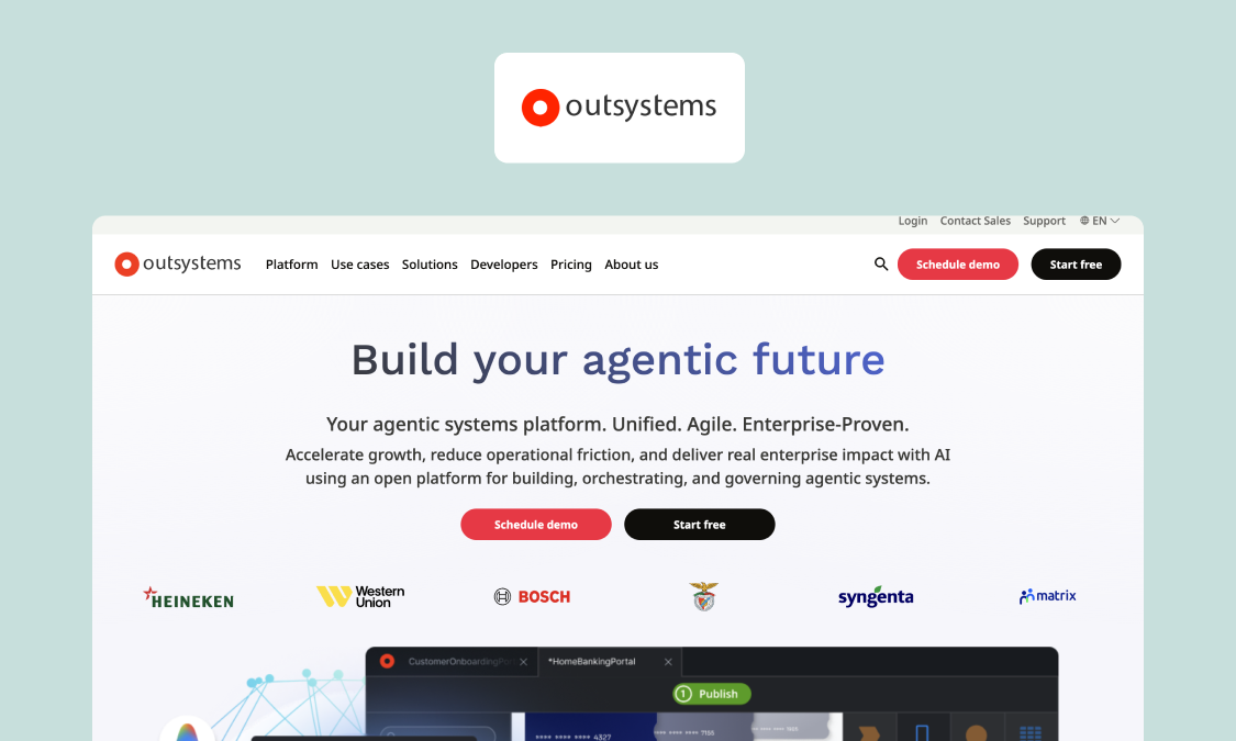 OutSystems, an enterprise platform covering the full application lifecycle for mission-critical apps