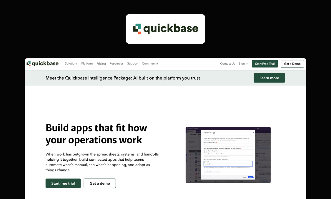 Quickbase construction resource management interface