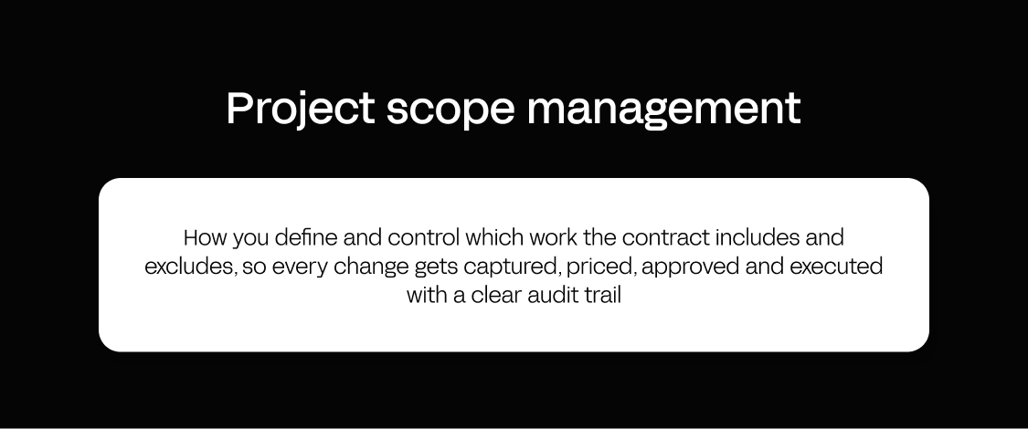 Definition card: project scope management on a construction site
