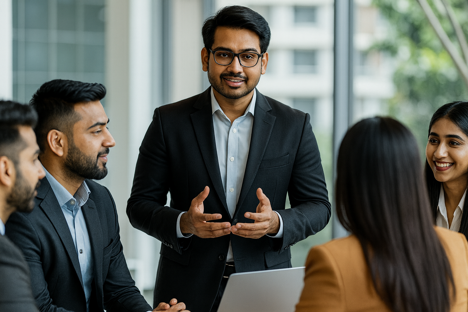 image of a person giving a presentation (for an ai saas company)