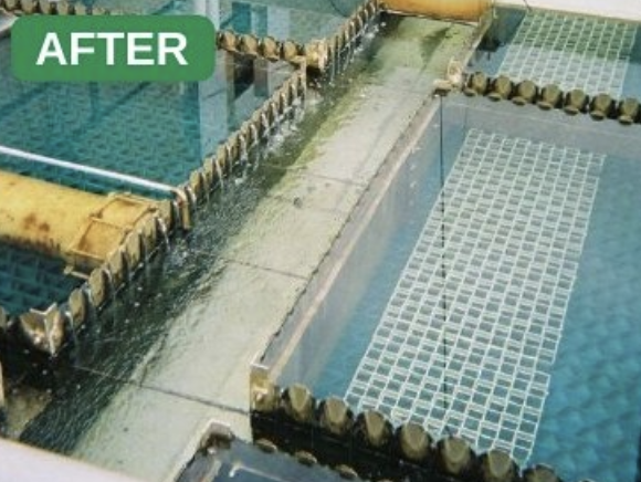 Union City clarifier after treatment: the same basin surfaces are clean and free of biofilm