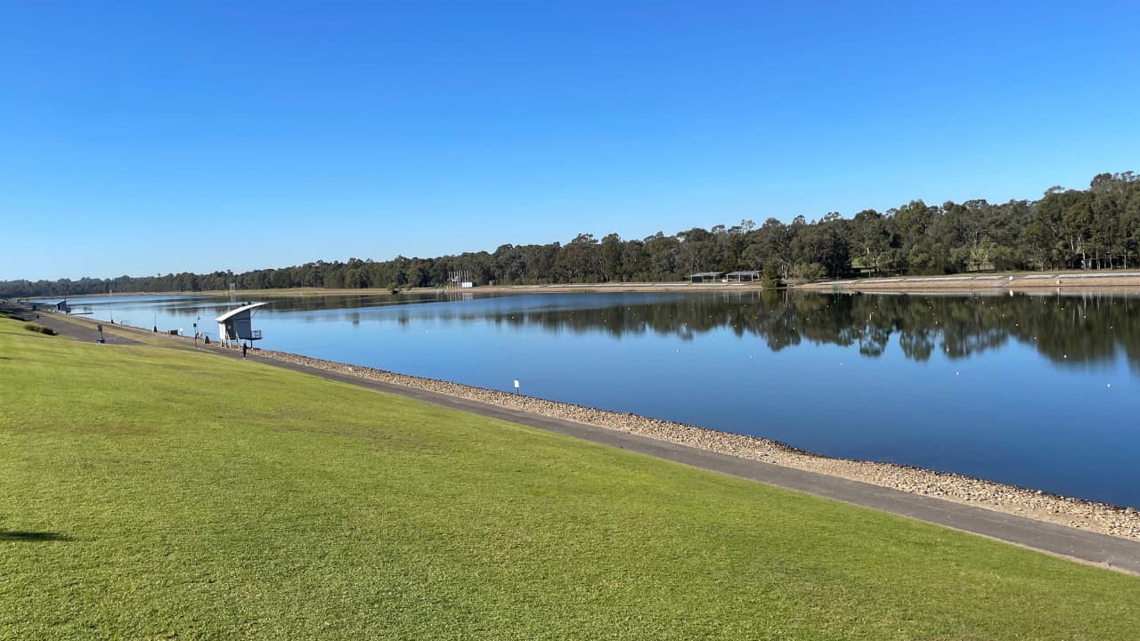 Penrith Lakes, Australia, showing a large lake environment that benefits from chemical-free algae control and biofilm removal for lakes, using safe ultrasonic technology that protects fish and wildlife.