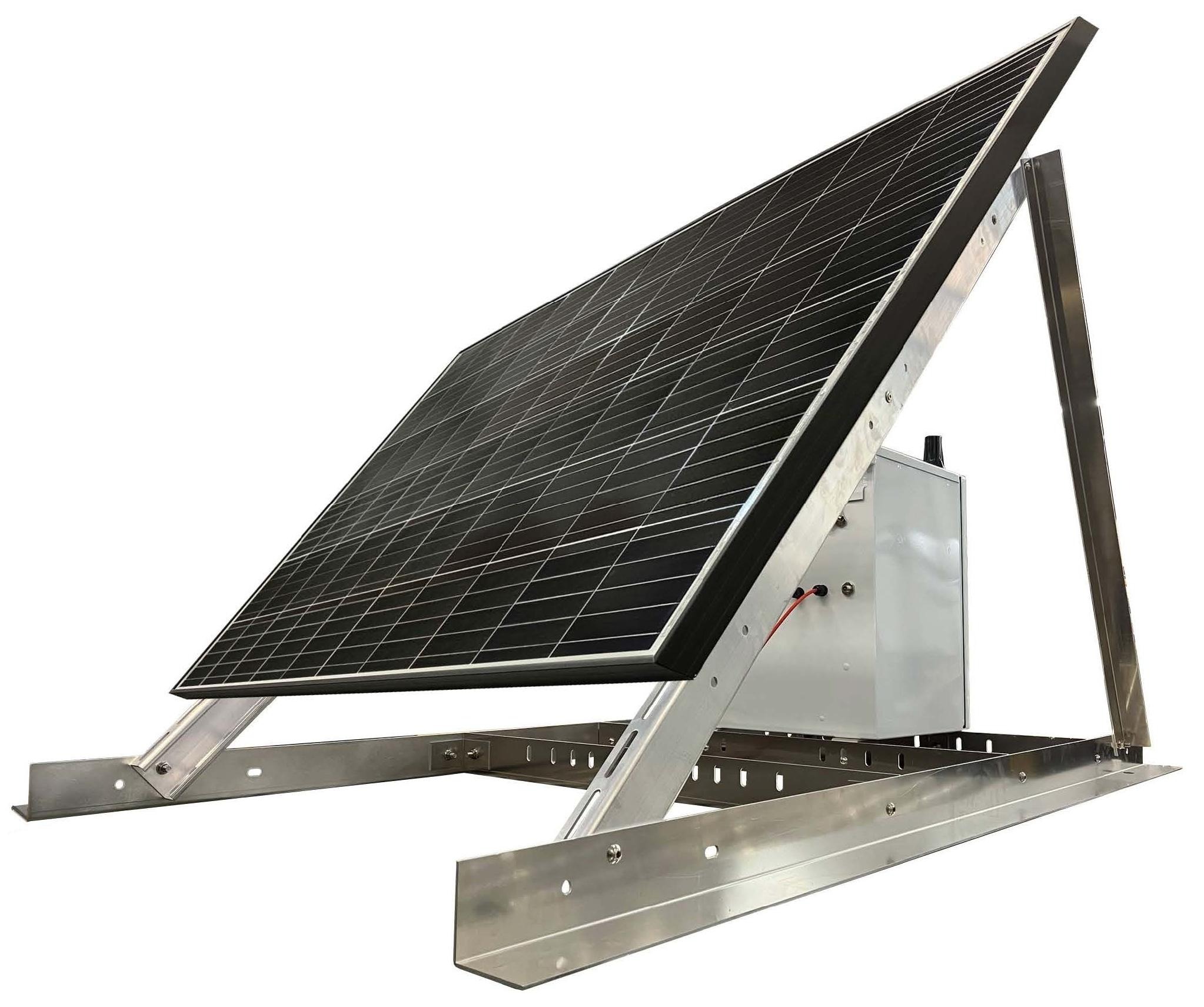 SonicPure Shoreline Solar A-frame with solar panel and shoreline power enclosure.