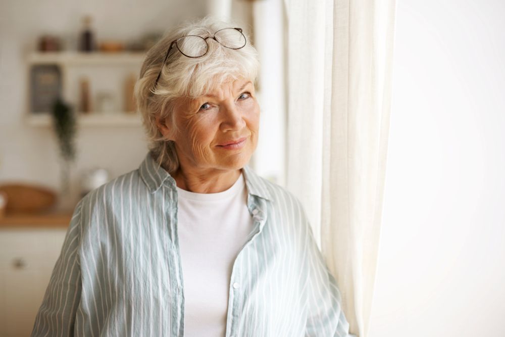 A senior woman in her living room. 