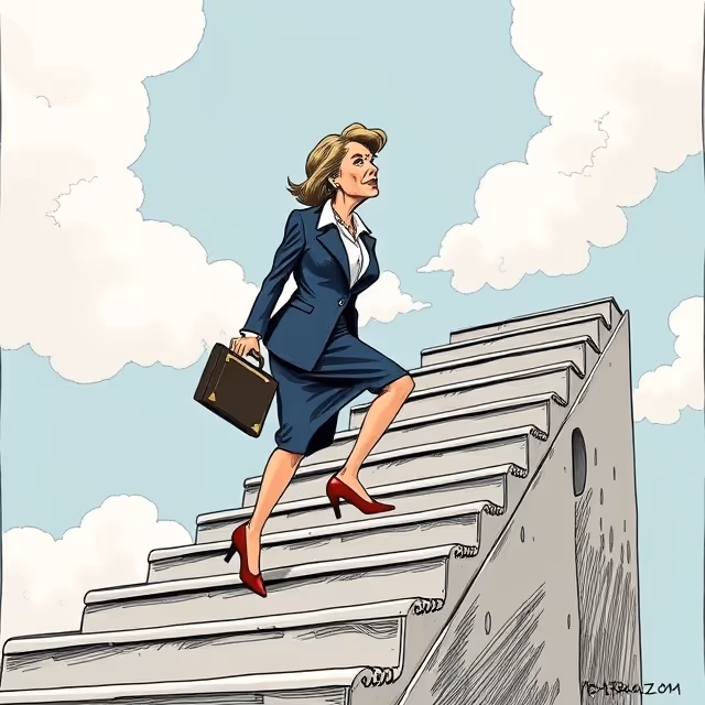 Woman climbing ladder