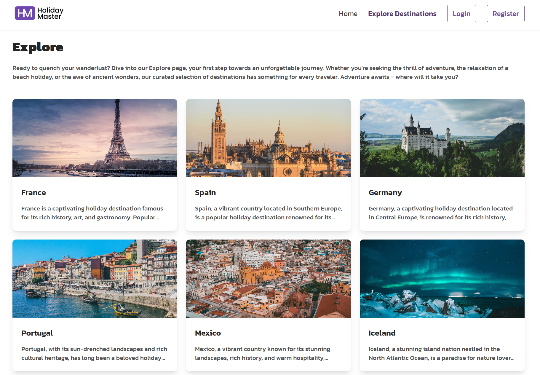 HolidayMaster MVP country listing