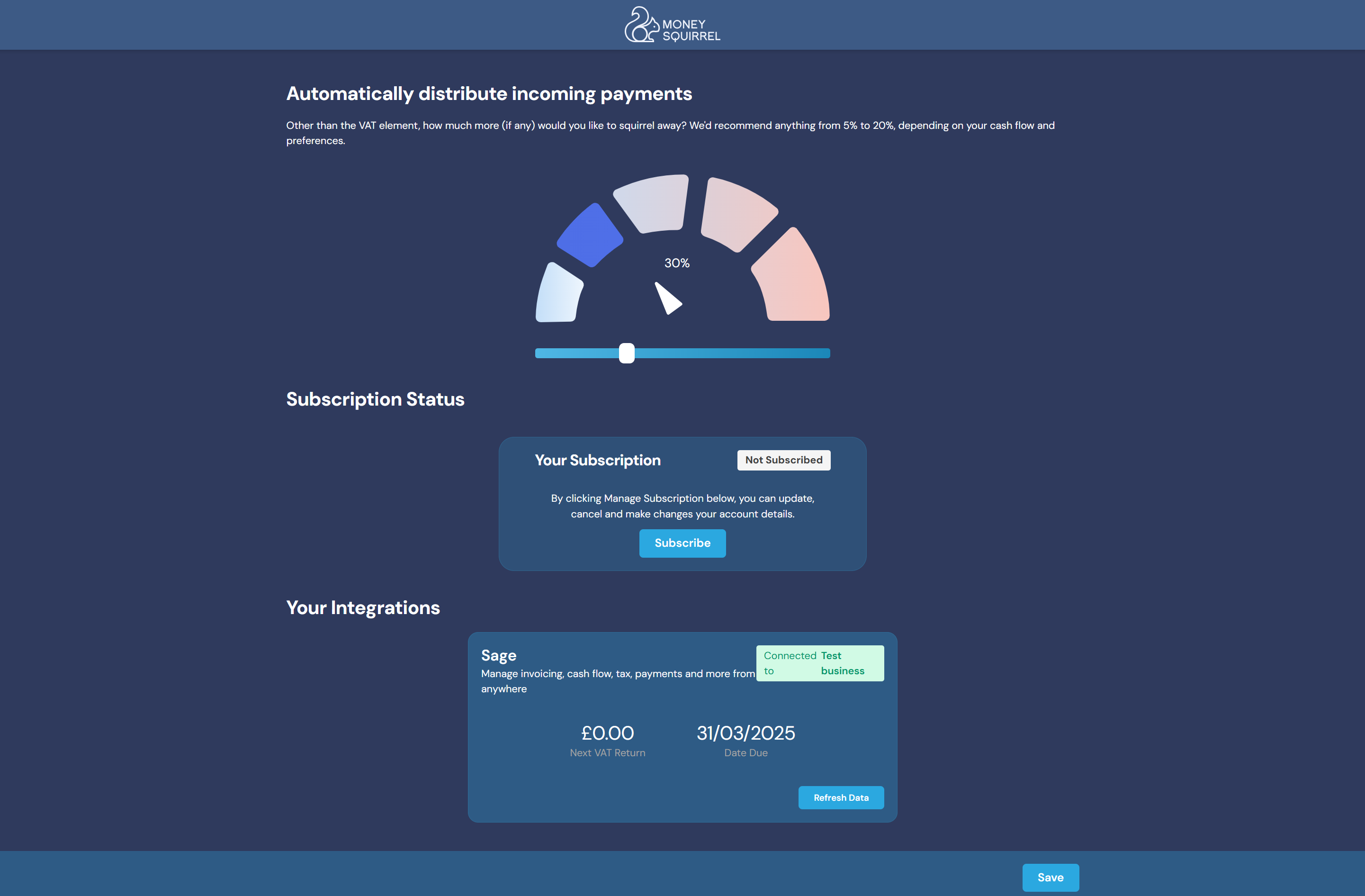 Money Squirrel MVP Screenshot of dashboard