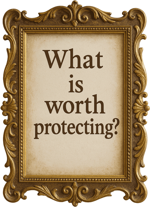 Frame with message "What is worth protecting?"