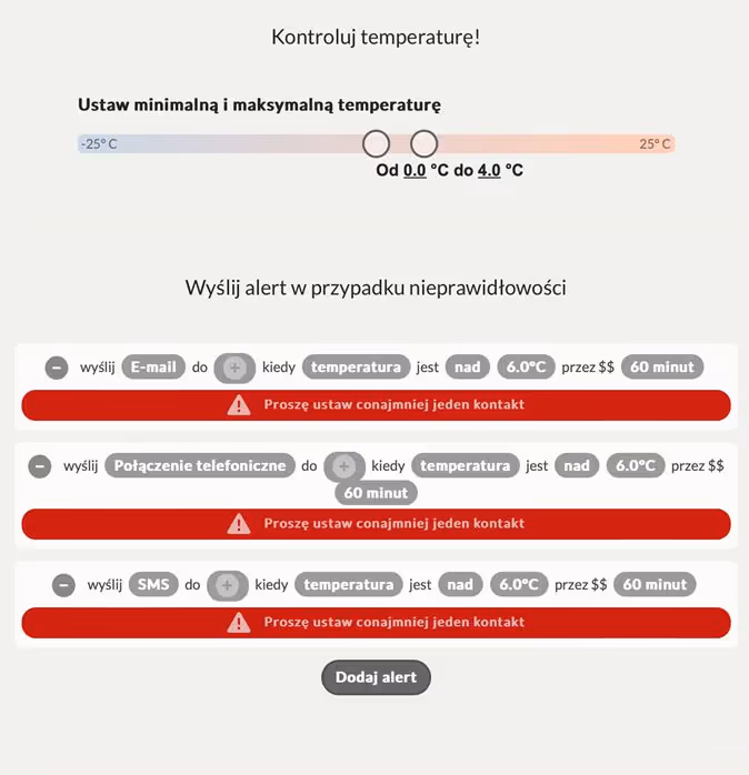 Dashboard systemu pomiaru temperatury i wilgotności