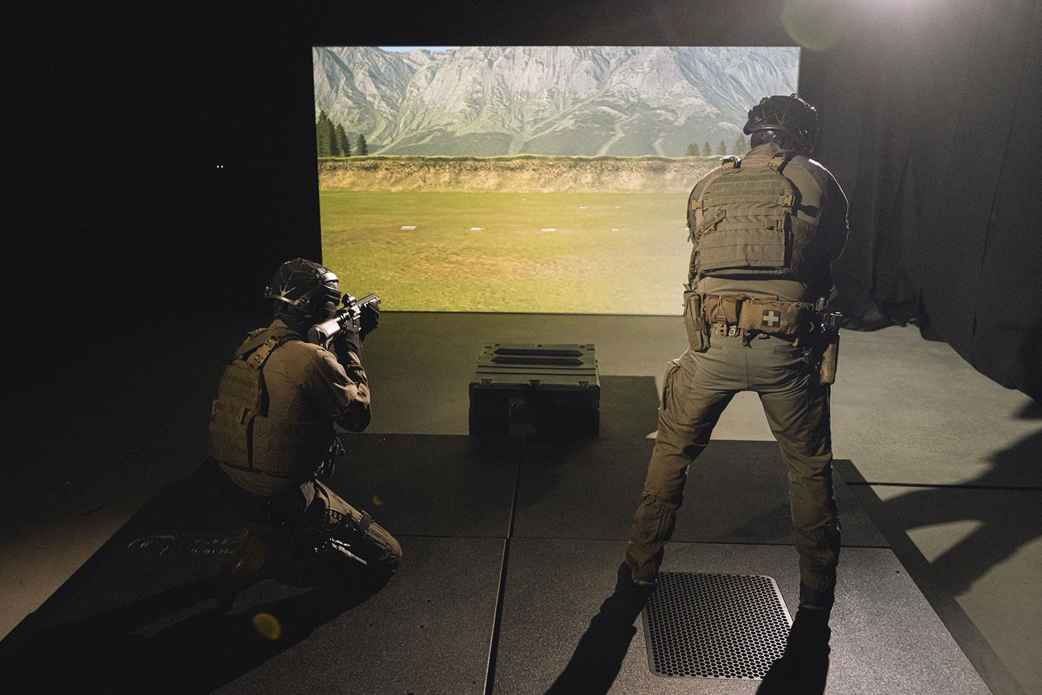 Soldiers using the CN20 as a virtual combat simulator.