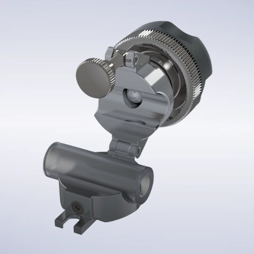 Open manual pinch valve with clamp-style actuator for single-use flow control.