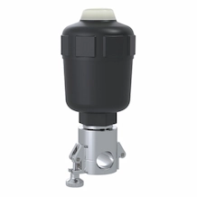 Arteva pneumatic pinch valve for automated single-use bioprocess lines, shown with air-actuated top and clamp-style body.