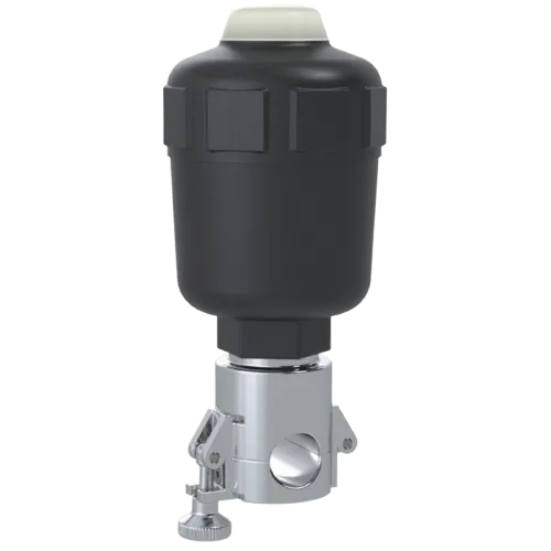 Single-use pneumatic pinch valve with air-actuated top and clamp-on body for bioprocess tubing