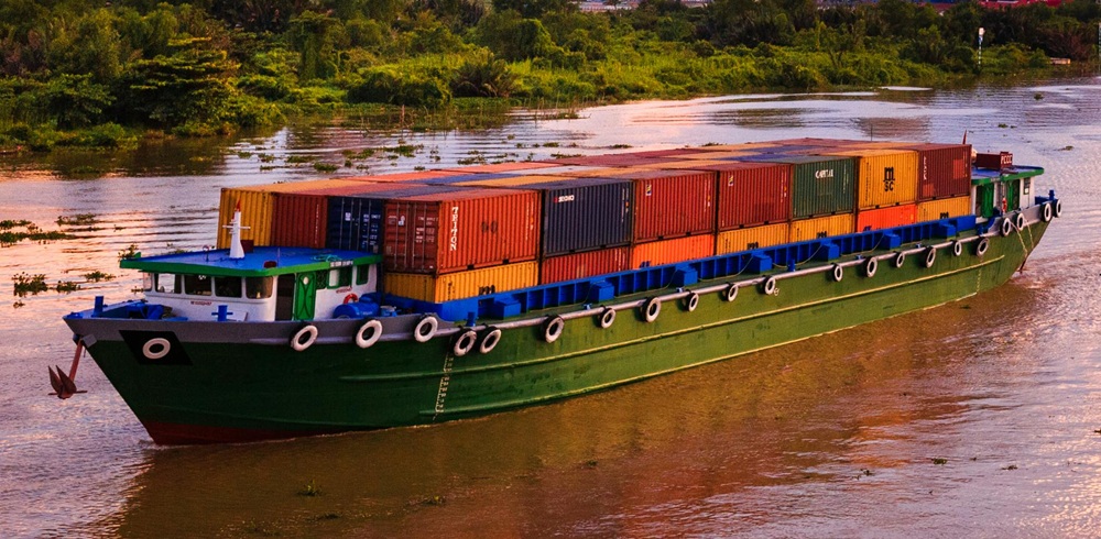 A barge with containers