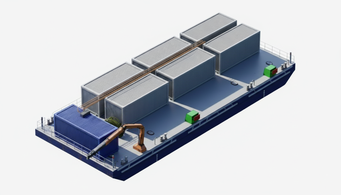 A rendering of a battery barge