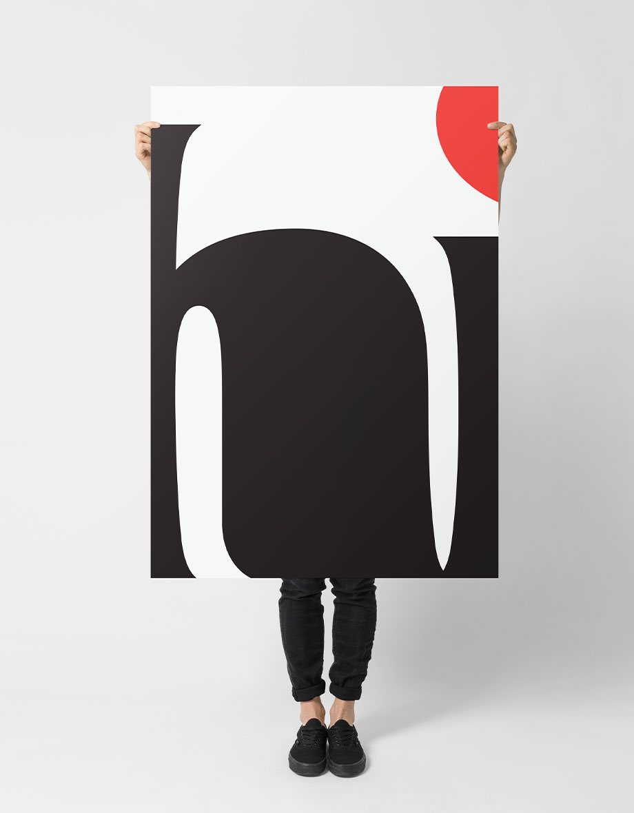 Holding a poster that says hi