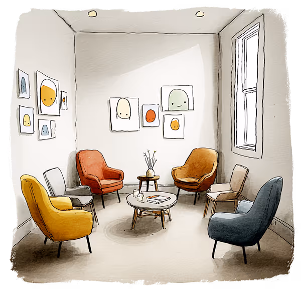 Illustration of a psychotherapy clinic waiting room