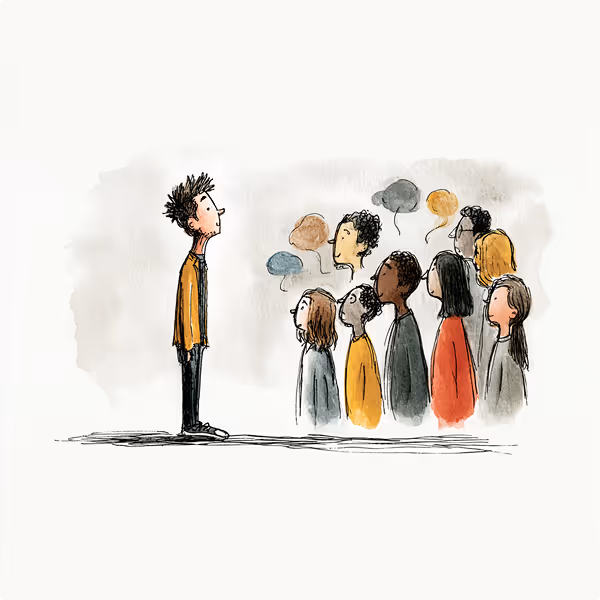 Illustration of a person receiving support from a group