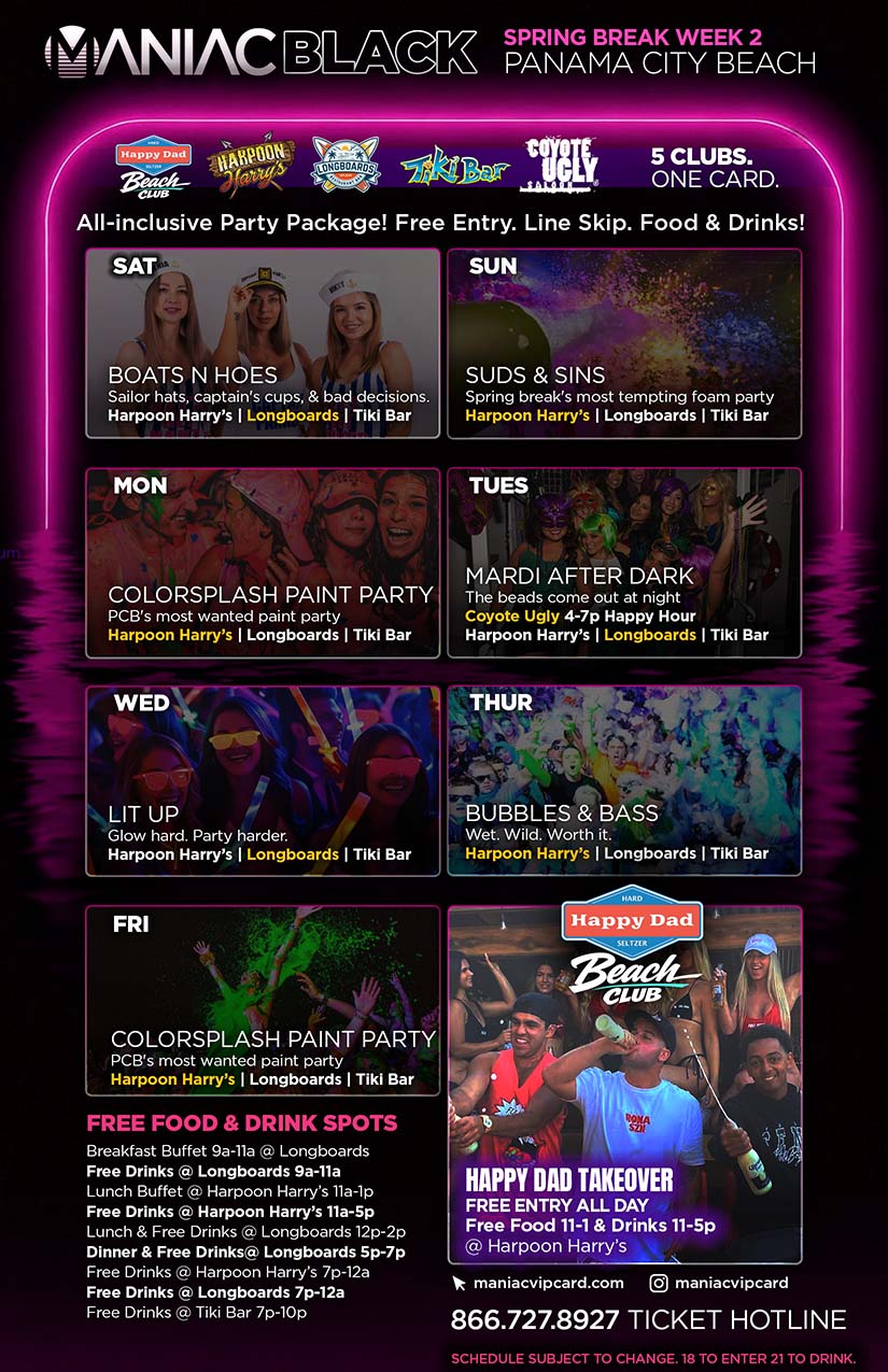 Panama City Beach Maniac Black sample schedule