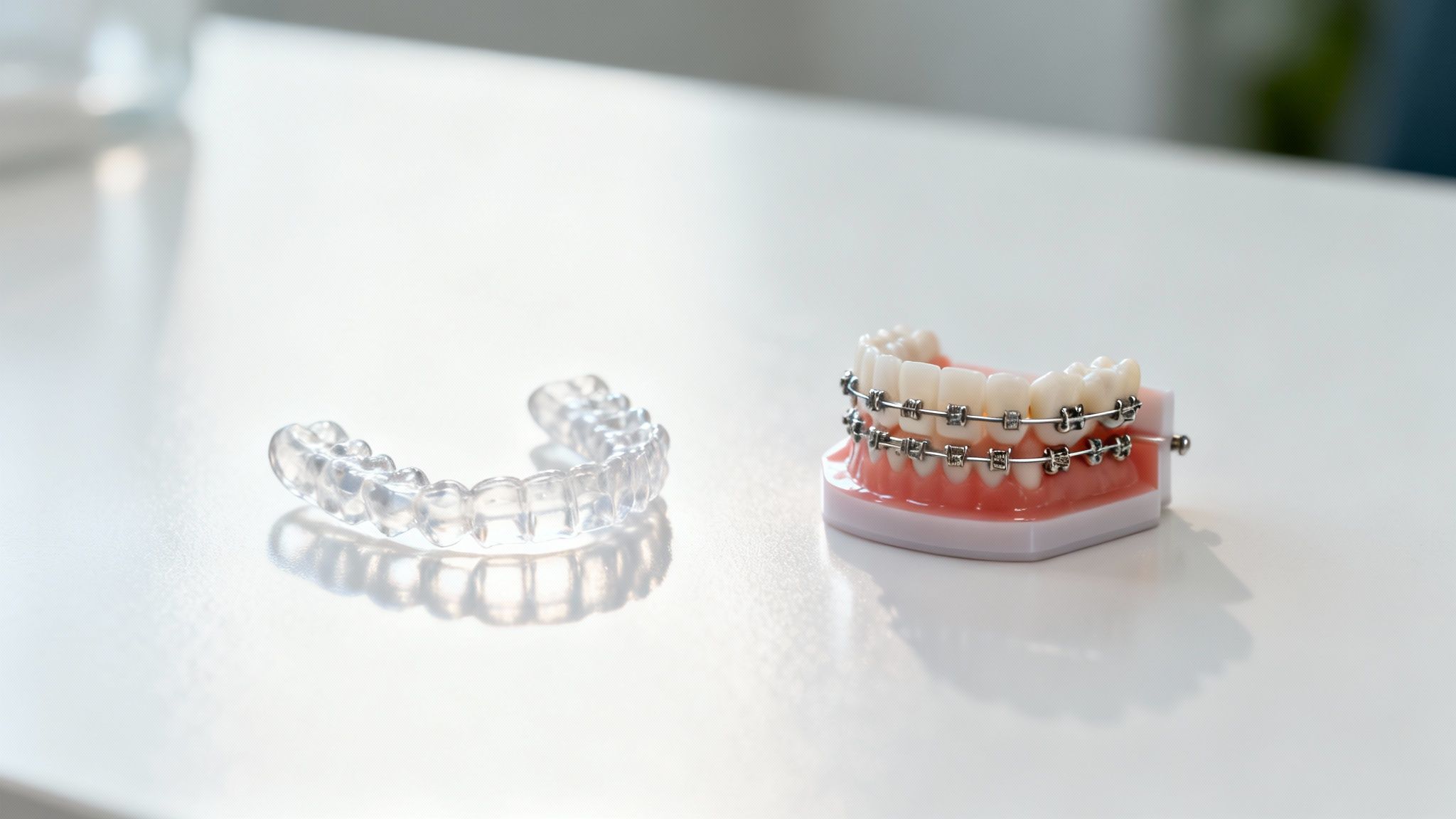 A smiling woman showing her teeth, representing the positive outcome of orthodontic treatment.