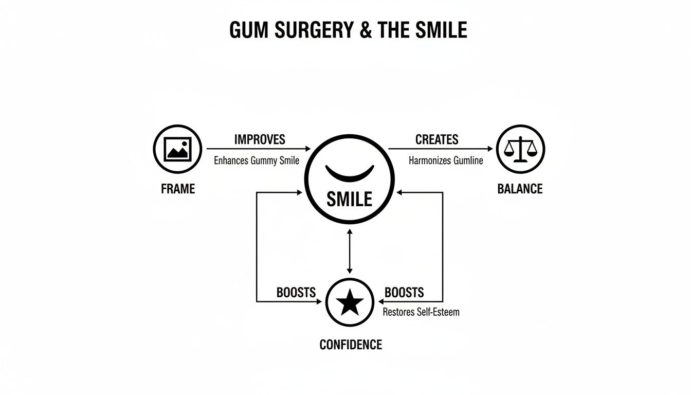 A diagram illustrating how gum surgery enhances a smile, creating balance and boosting confidence.