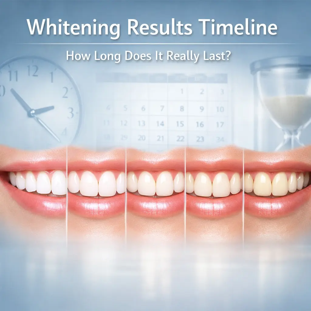 Teeth whitening results in dental clinic showing bright white smile and long lasting cosmetic treatment outcome