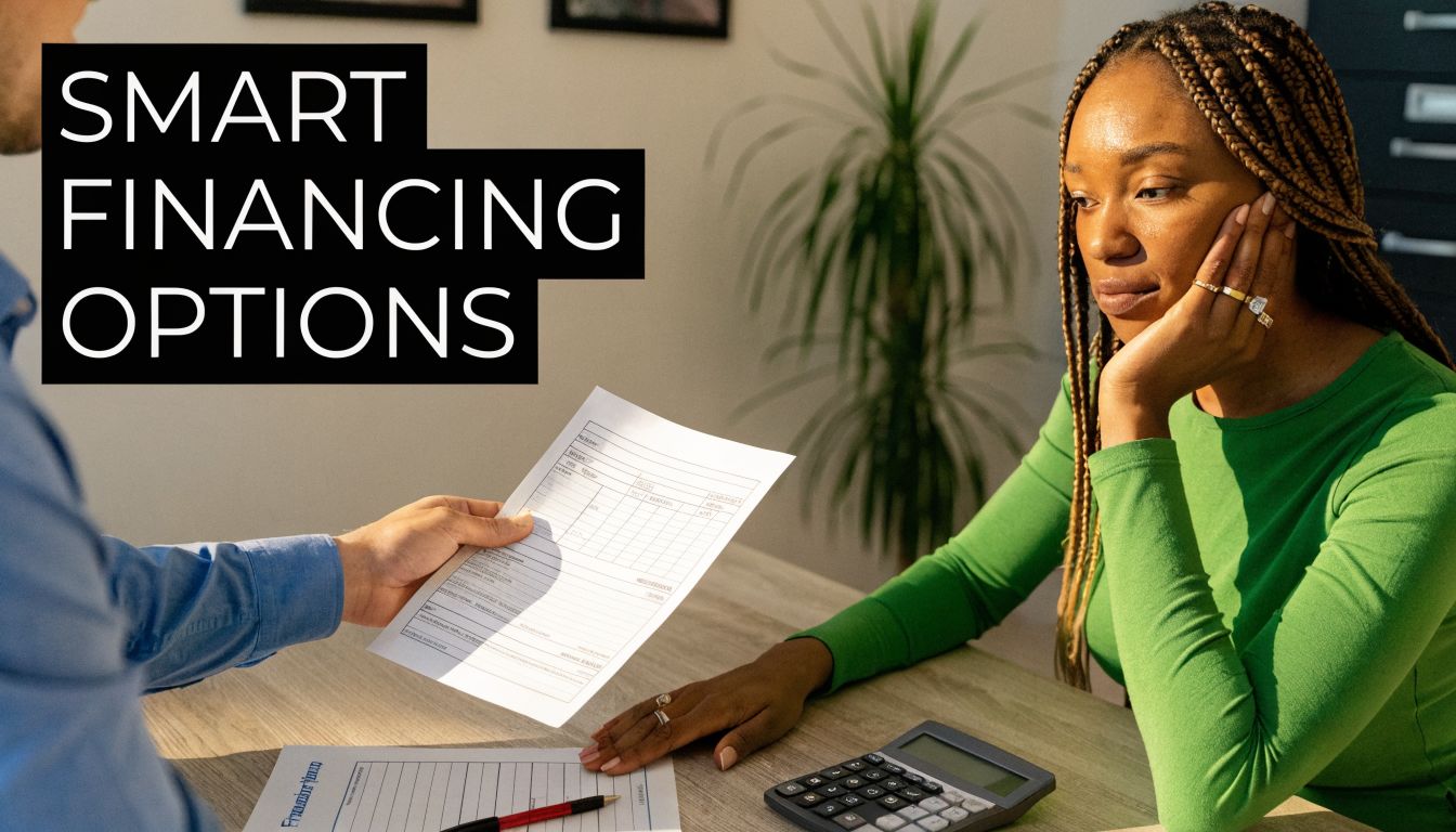 A professional financial consultant presenting a document to a thoughtful client during a meeting at a desk.