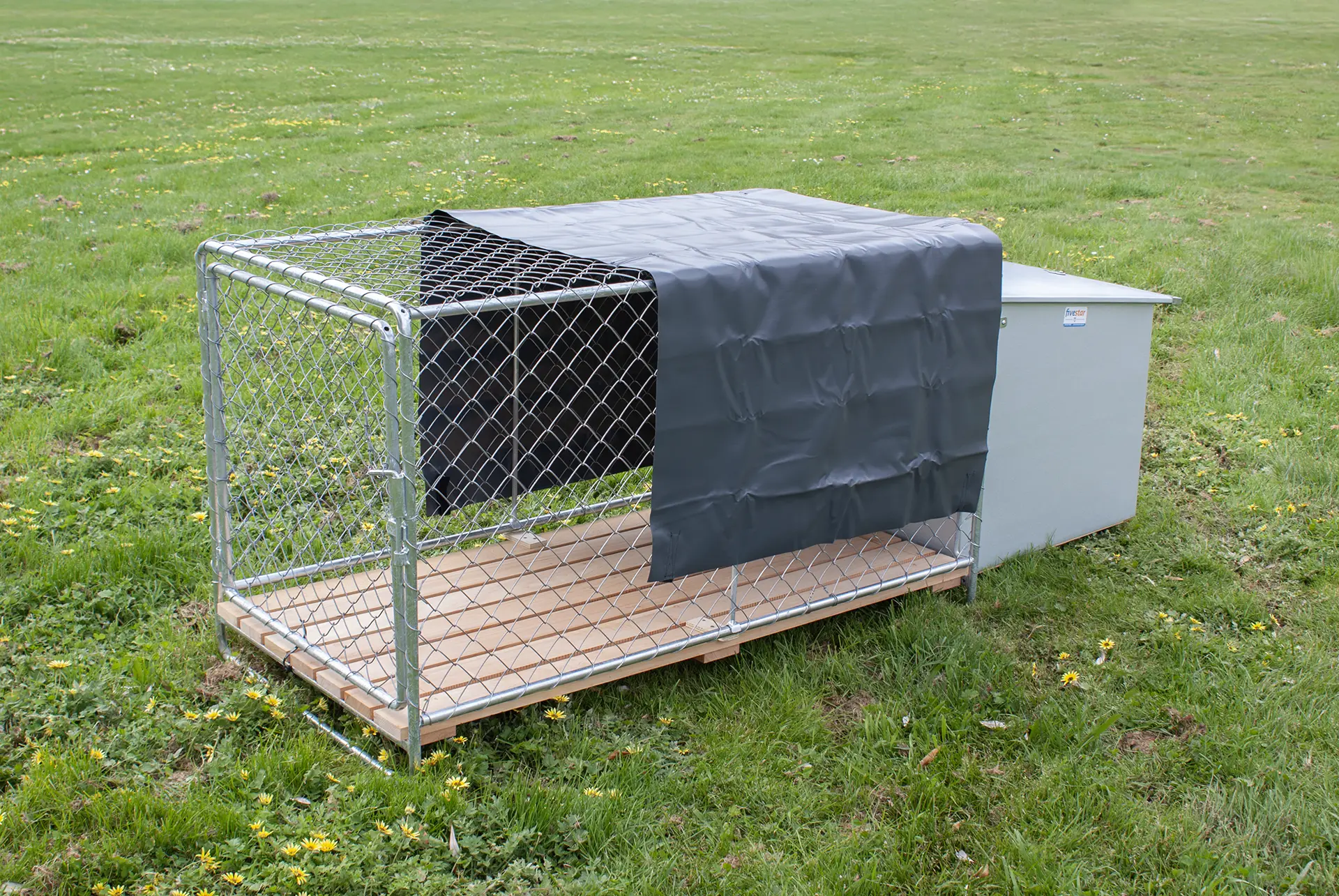 Five Star Vinyl Run Cover attached to Five Star kennel