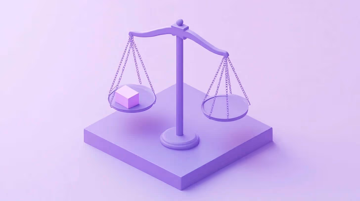 A scale with mismatched geometric shapes in a purple setting.
