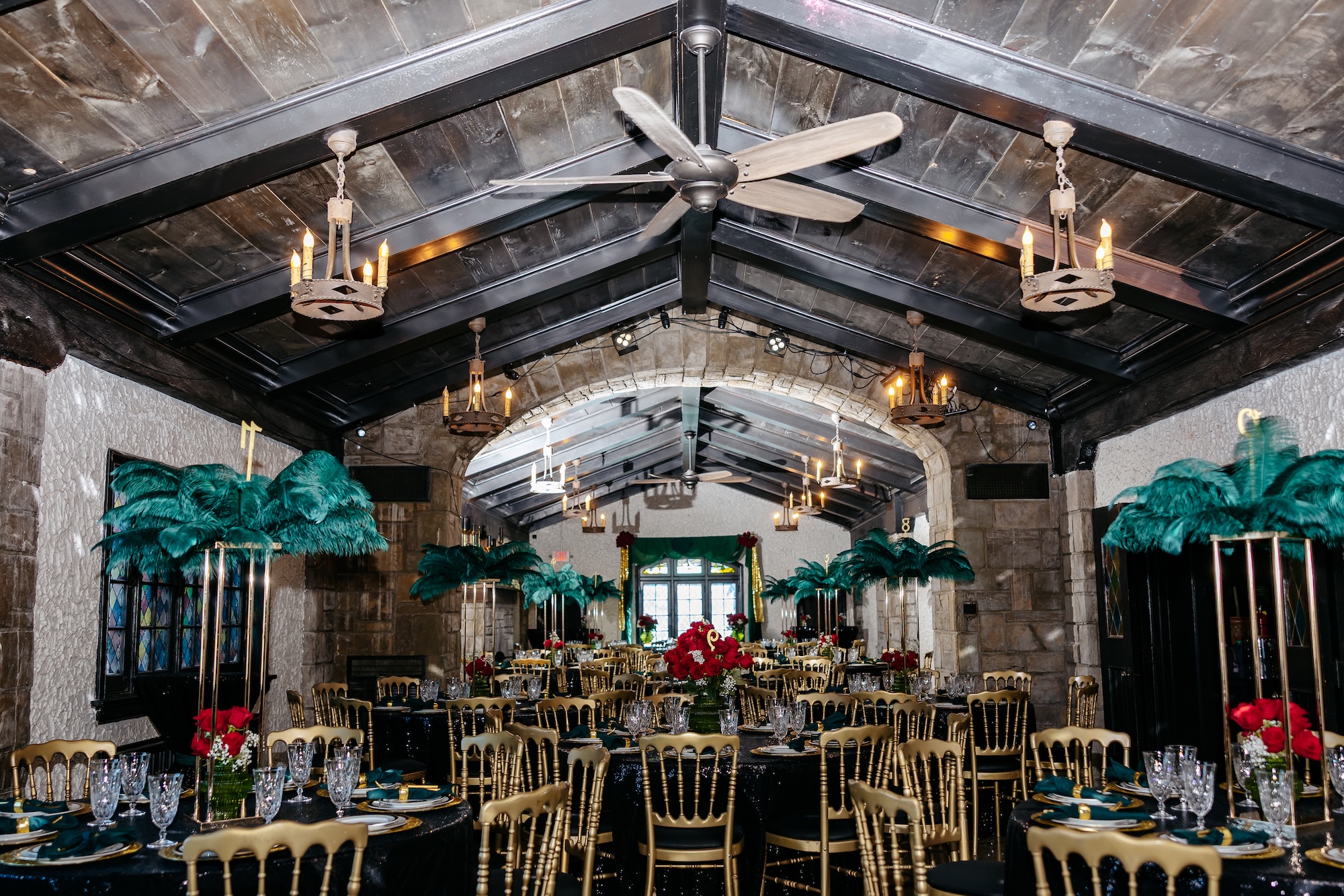 Guests dancing at reception at Satolah Creek Farm wedding venue in North Georgia
