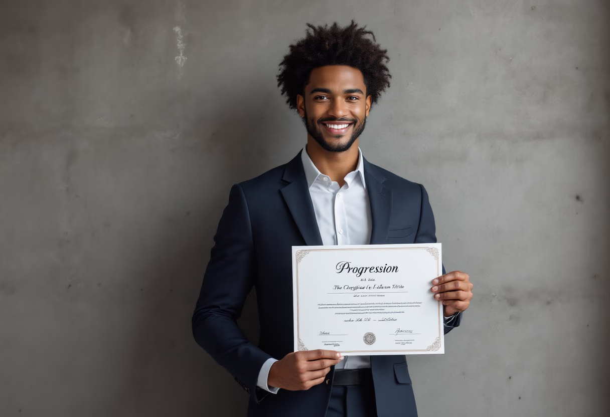 subject: student holding a progress certificate