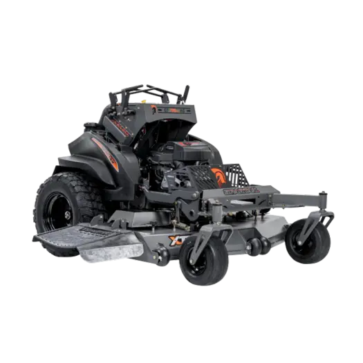 A stand-on riding lawn mower