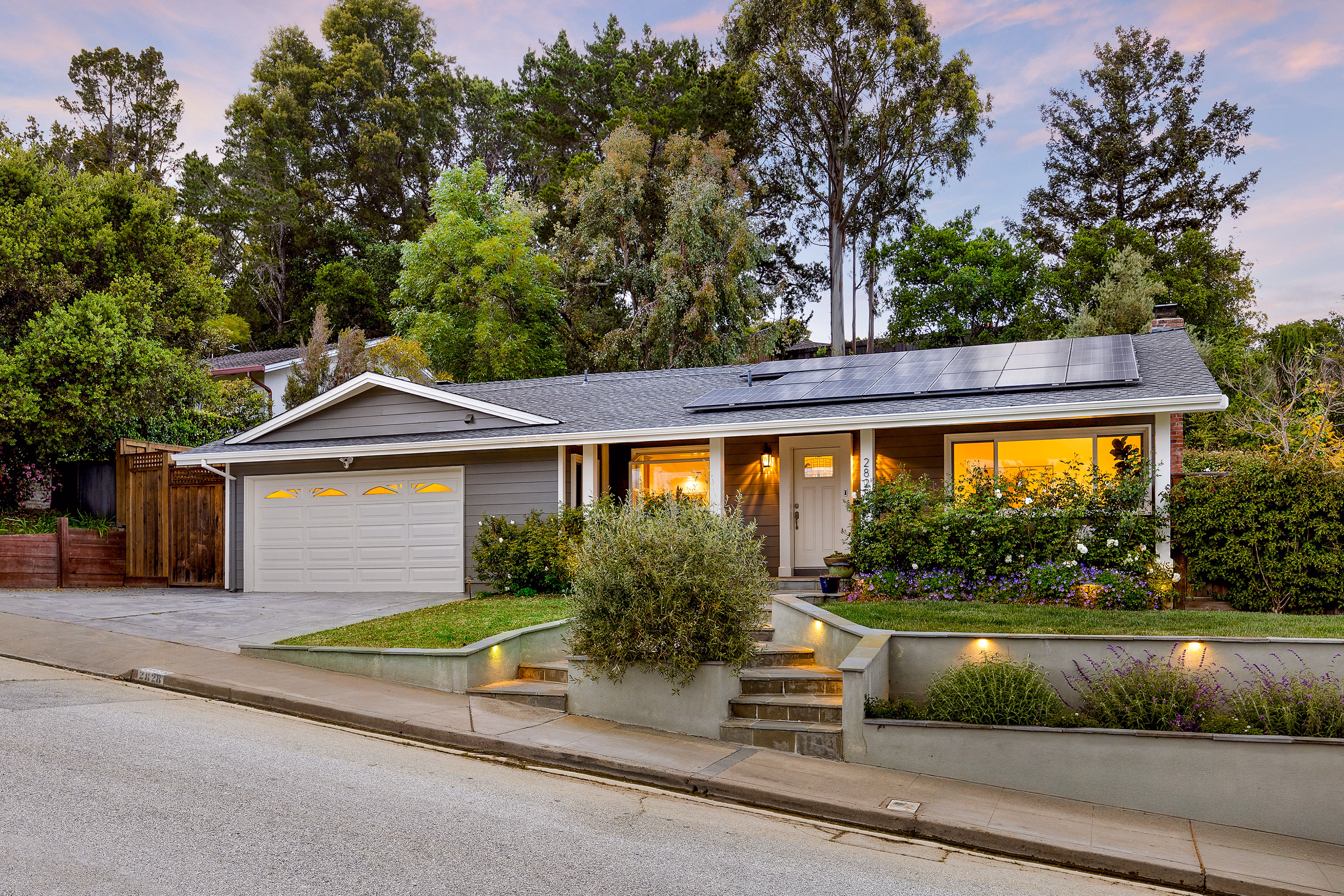 Home exterior at dusk