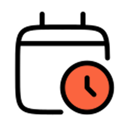 Black outline of a user head and shoulders next to an orange clock icon showing 4 o'clock.