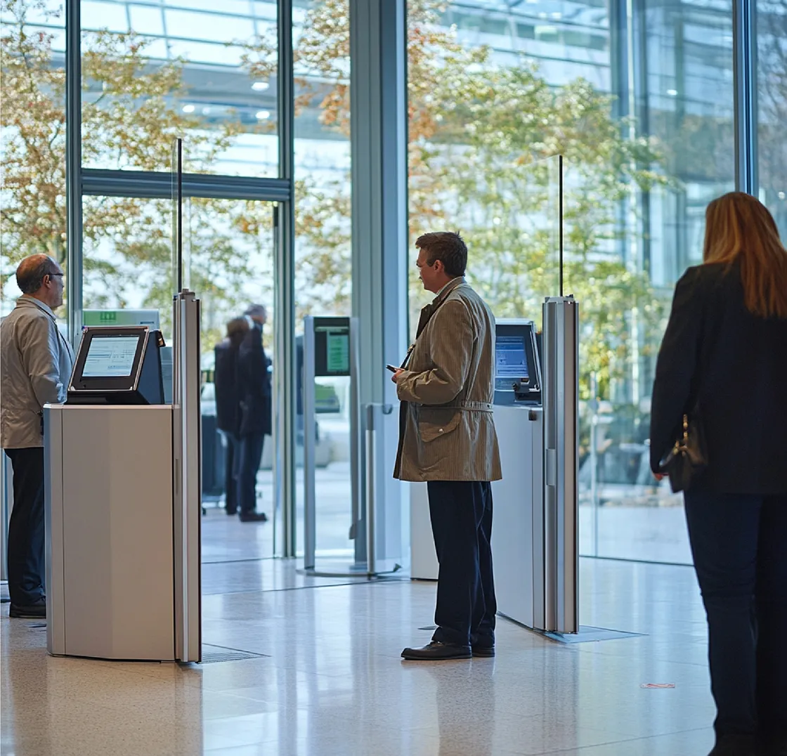 A group of people standing in front of a building.