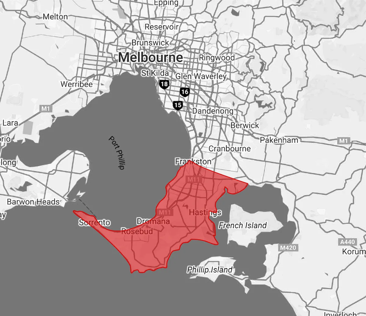 Service area map - Frankston to Sorrento