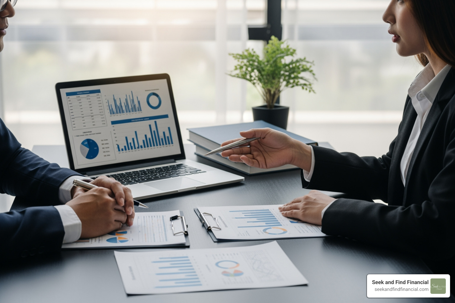 A calm meeting between an advisor and a client discussing a long-term financial plan - Strategic wealth management solutions A calm meeting between an advisor and a client discussing a long-term financial plan - Strategic wealth management solutions