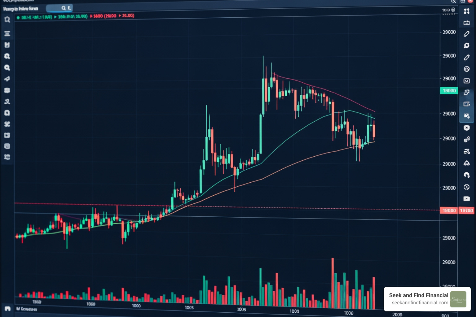 A stock market chart showing long-term growth trends despite short-term ups and downs - kc wealth management A stock market chart showing long-term growth trends despite short-term ups and downs - kc wealth management