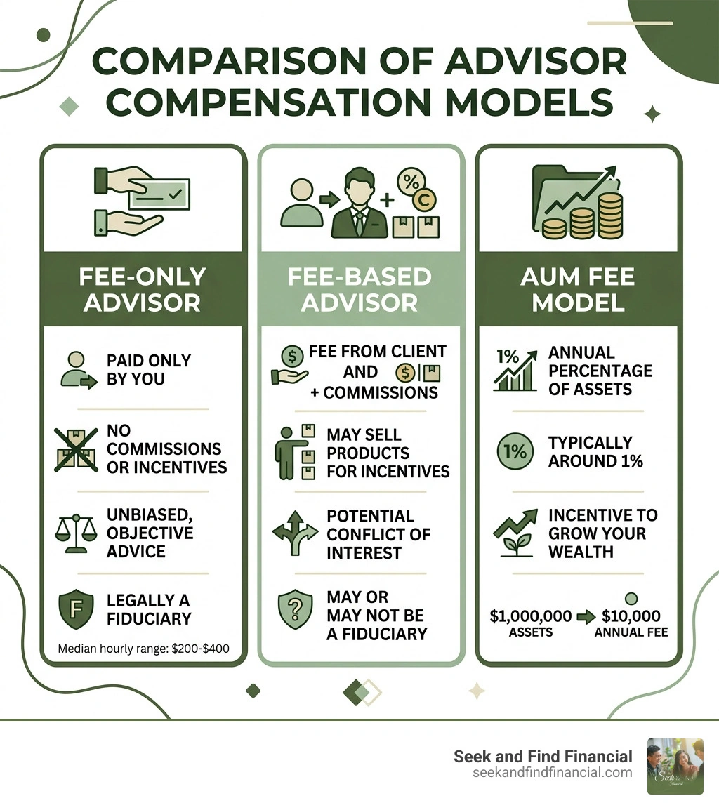 Infographic comparing advisor compensation models - financial advisor consultation infographic 