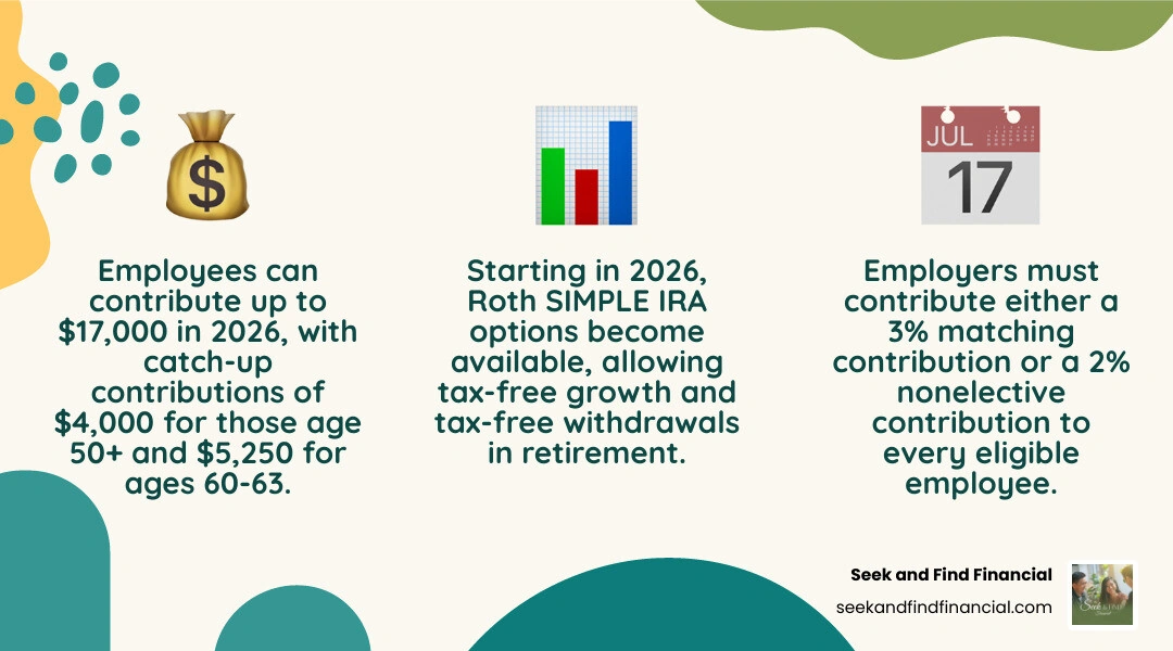 Chart comparing 2025 and 2026 contribution limits for SIMPLE IRAs infographic Chart comparing 2025 and 2026 contribution limits for SIMPLE IRAs infographic