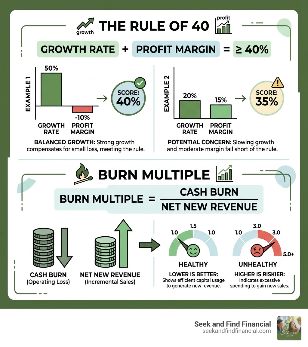 Infographic showing Rule of 40 and Burn Multiple formulas - Financial planning for business growth infographic Infographic showing Rule of 40 and Burn Multiple formulas - Financial planning for business growth infographic