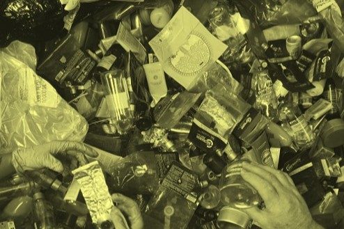Collected cosmetics products for recycling